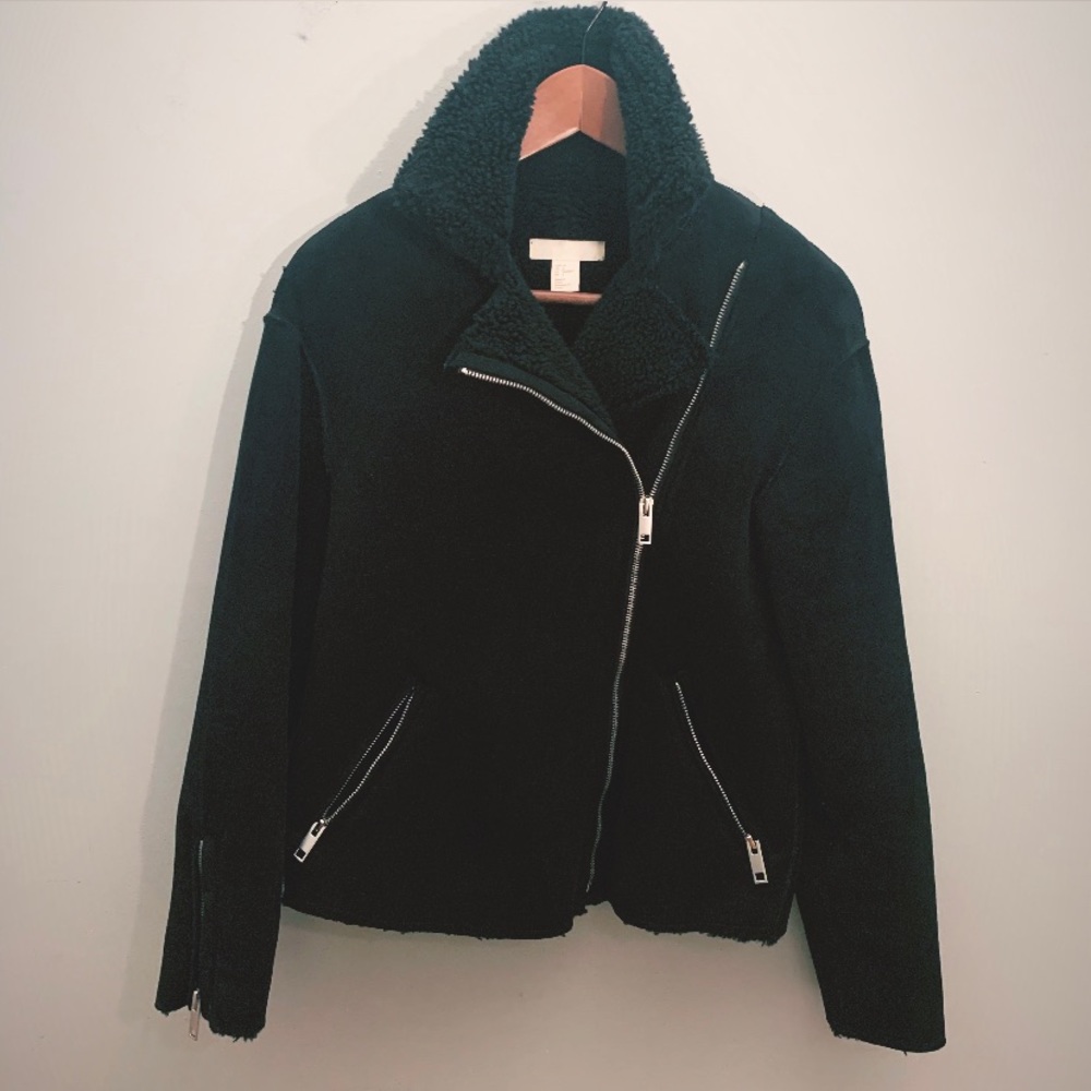 H&M Faux suede, sherpa lined, biker jacket